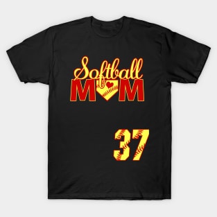 Softball Mom #37 Softball Jersey Favorite Player Biggest Fan Heart Softball Jersey T-Shirt